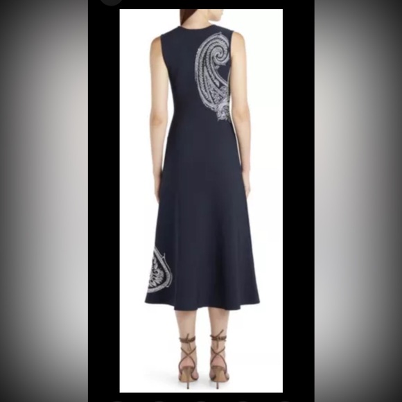 Etro Placed Paisley Knit Midi Sleeveless Dress Navy White New Size 40 US 4 $2165 - Picture 2 of 16